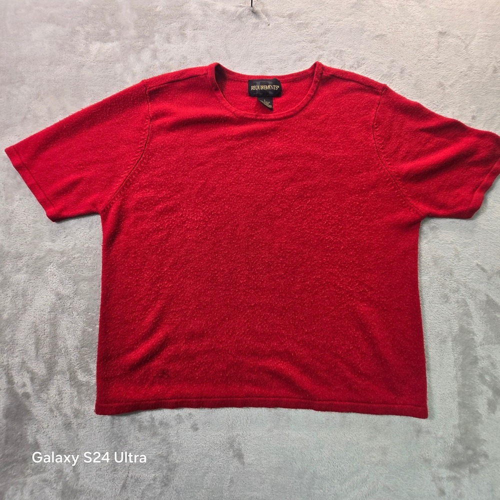 Requirements Red Short Sleeve Knit Sweater Crew Neck Acrylic Size Large